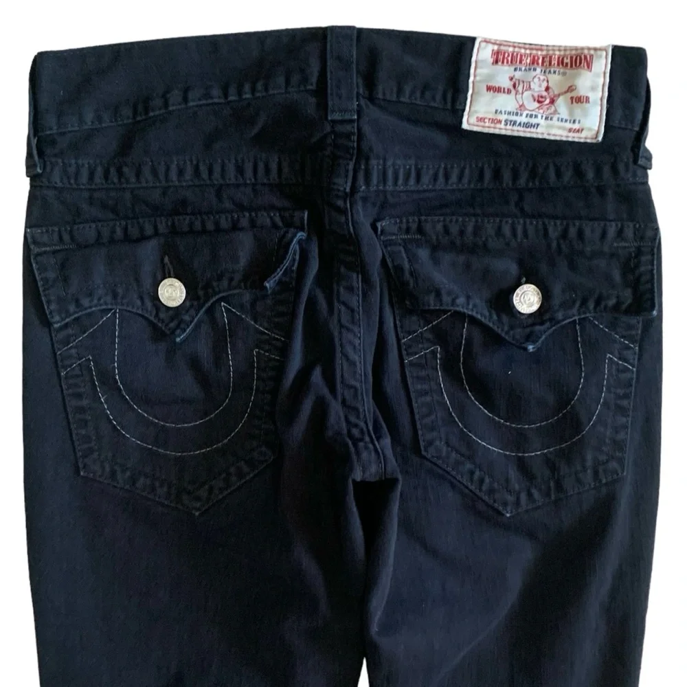 True Religion Straight With Flap All Black With Rips Jeans Size 30 - Picture 4 of 10